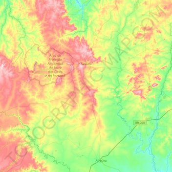Mapa topográfico Paraúna, altitude, relevo