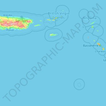 Mapa topográfico Leeward Islands, altitude, relevo