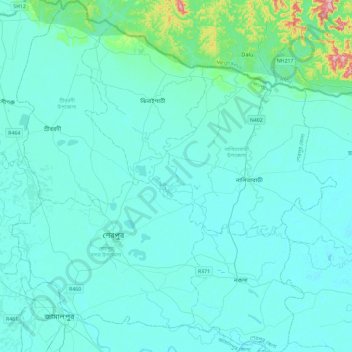 Mapa topográfico Sherpur District, altitude, relevo