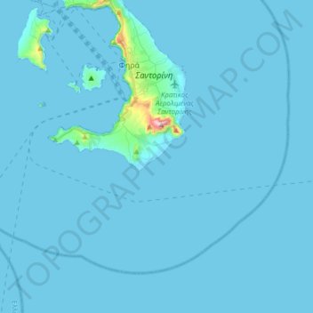 Mapa topográfico Δημοτική Ενότητα Θήρας, altitude, relevo