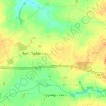 Mapa topográfico North Tuddenham, altitude, relevo