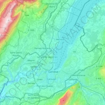 Mapa topográfico Genève, altitude, relevo