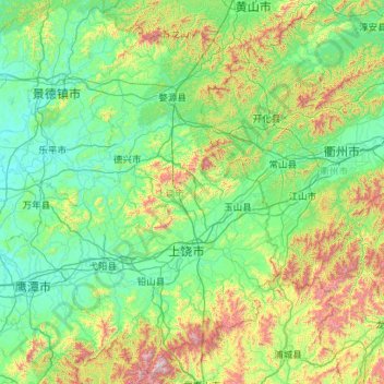 Mapa topográfico 上饶市, altitude, relevo