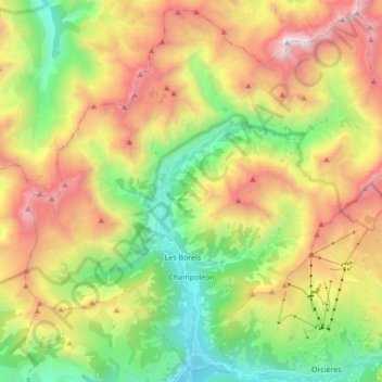 Mapa topográfico Champoléon, altitude, relevo