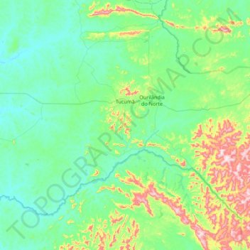 Mapa topográfico Tucumã, altitude, relevo