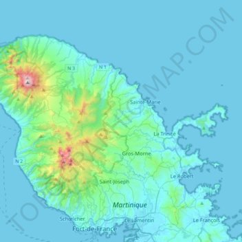 Mapa topográfico La Trinité, altitude, relevo