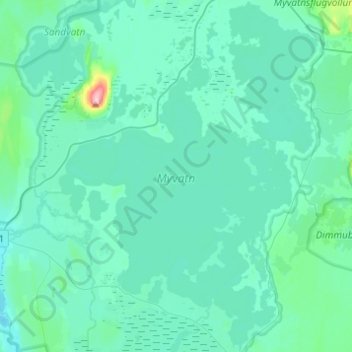 Mapa topográfico Mývatn, altitude, relevo