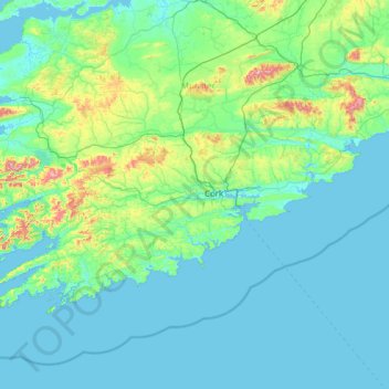 Mapa topográfico Condado de Cork, altitude, relevo