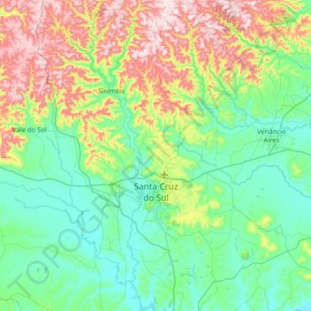 Mapa topográfico Santa Cruz do Sul, altitude, relevo