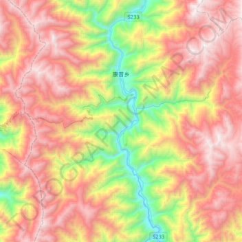 Mapa topográfico 康普乡, altitude, relevo