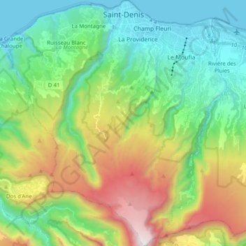 Mapa topográfico Saint-Denis, altitude, relevo
