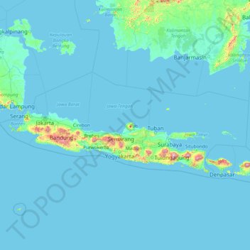 Mapa topográfico Java, altitude, relevo