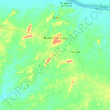 Mapa topográfico Buriti do Tocantins, altitude, relevo