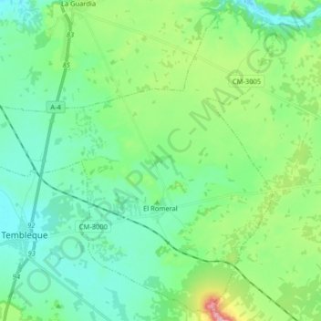 Mapa topográfico El Romeral, altitude, relevo