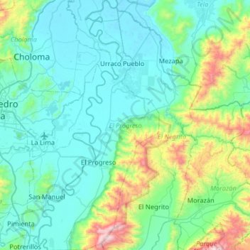 Mapa topográfico El Progreso, altitude, relevo