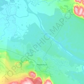 Mapa topográfico Norilsk, altitude, relevo