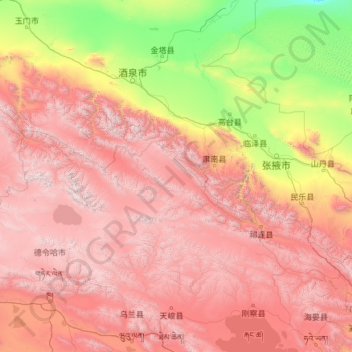 Mapa topográfico 肃南裕固族自治县, altitude, relevo