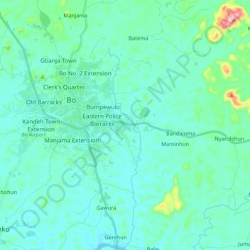 Mapa topográfico Tibo, altitude, relevo