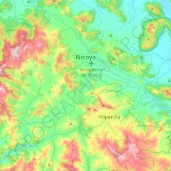 Mapa topográfico Nicoya, altitude, relevo