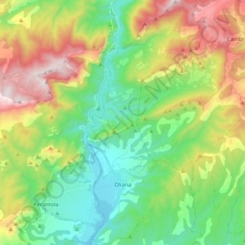 Mapa topográfico Oliana, altitude, relevo
