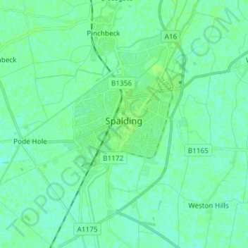 Mapa topográfico Spalding, altitude, relevo
