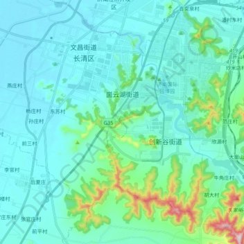 Mapa topográfico 崮云湖街道, altitude, relevo