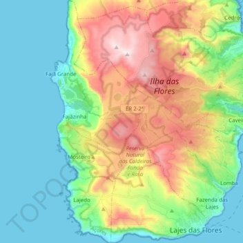 Mapa topográfico Lajes das Flores, altitude, relevo
