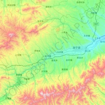 Mapa topográfico 洛宁县, altitude, relevo