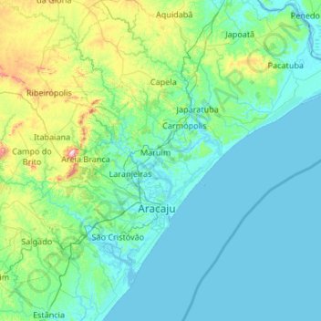 Mapa topográfico Região Geográfica Imediata de Aracaju, altitude, relevo