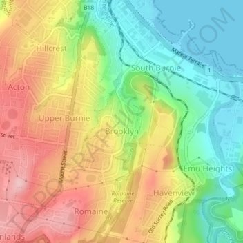 Mapa topográfico Brooklyn, altitude, relevo
