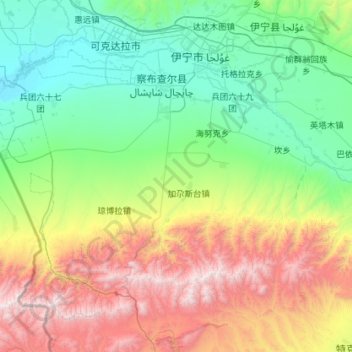 Mapa topográfico 察布查尔锡伯自治县, altitude, relevo