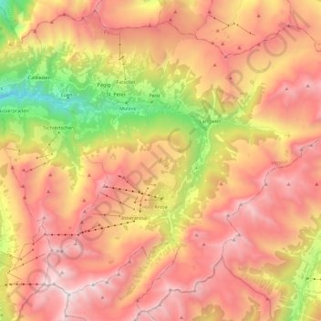 Mapa topográfico Arosa, altitude, relevo