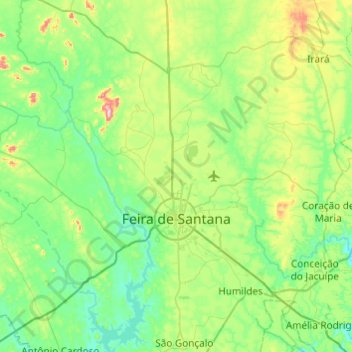 Mapa topográfico Feira de Santana, altitude, relevo