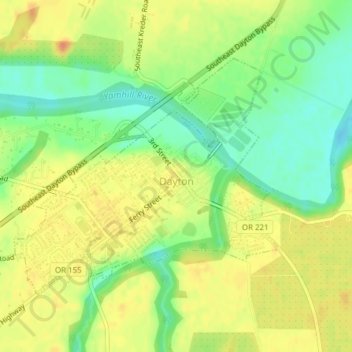 Mapa topográfico Dayton, altitude, relevo