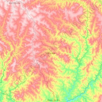 Mapa topográfico Orizona, altitude, relevo