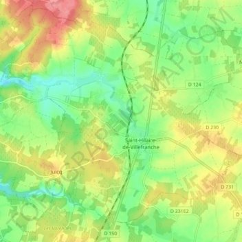 Mapa topográfico Saint-Hilaire-de-Villefranche, altitude, relevo