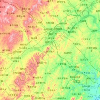 Mapa topográfico 朝阳县, altitude, relevo