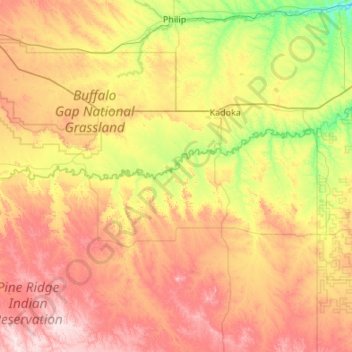 Mapa topográfico Jackson County, altitude, relevo