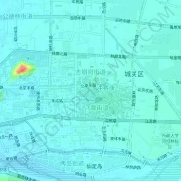 Mapa topográfico 吉崩岗街道, altitude, relevo