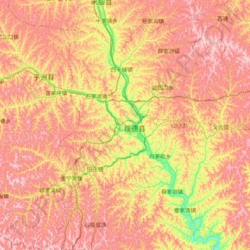 Mapa topográfico 绥德县, altitude, relevo