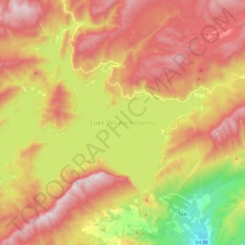 Mapa topográfico Lake Waikaremoana, altitude, relevo