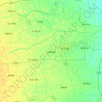 Mapa topográfico 安平县, altitude, relevo