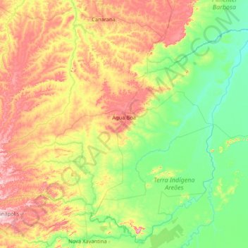 Mapa topográfico Água Boa, altitude, relevo