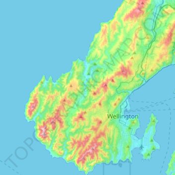 Mapa topográfico Wellington City, altitude, relevo