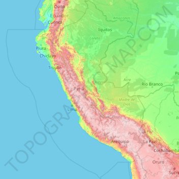 Mapa topográfico Peru, altitude, relevo