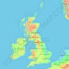 Mapa topográfico Reino Unido, altitude, relevo