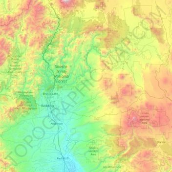 Mapa topográfico Shasta County, altitude, relevo