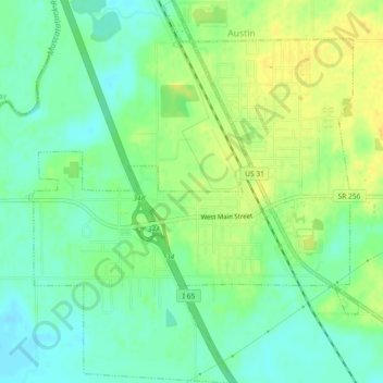 Mapa topográfico Austin, altitude, relevo