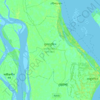 Mapa topográfico Borhanuddin Subdistrict, altitude, relevo