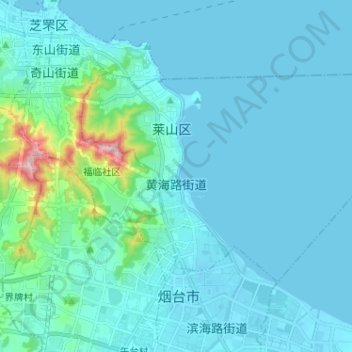 Mapa topográfico 黄海路街道, altitude, relevo